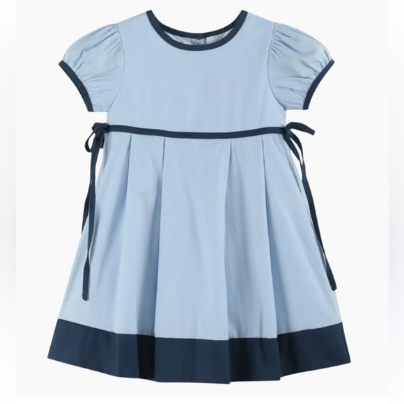 Lil Cactus Lt Blue and Navy Dress - Puff Sleeves w/ Side Ties. Girl’s Sz-6X NWOT - Picture 1 of 8